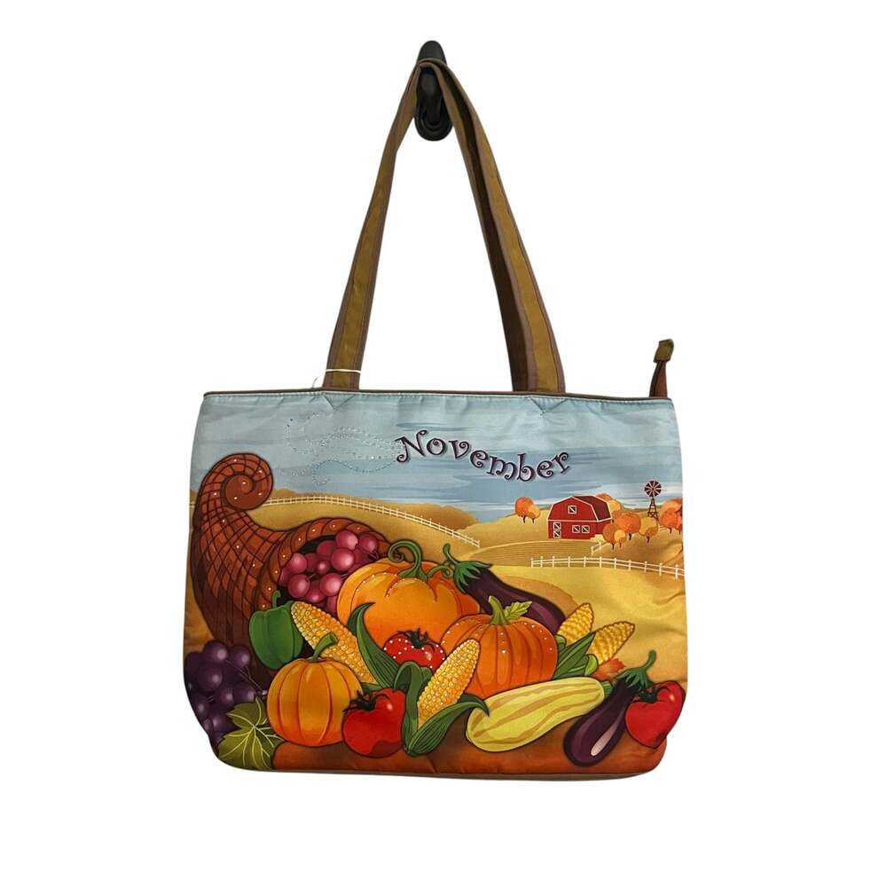 Quilted Fabric November Fall Autumn Embellished Handbag Purse